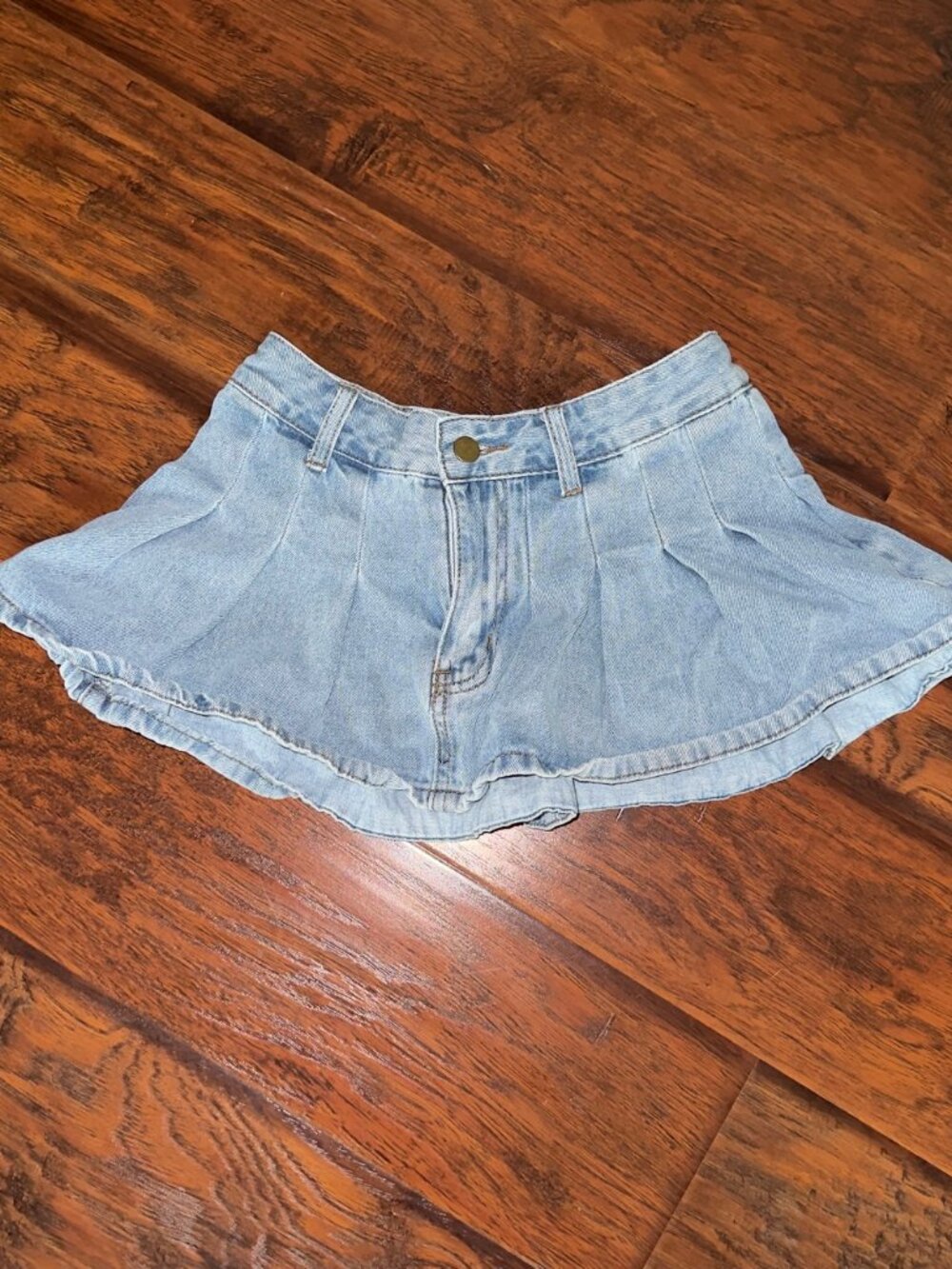 SHEIN Denim Pleated Micro Mini Skirt Petite XXS Light Wash